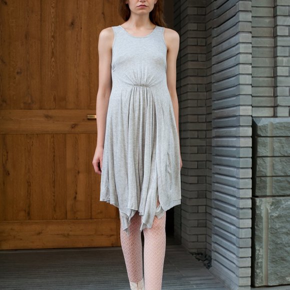 NWT CUT25 BY YIGAL AZROUEL Grey Asymmetrical Drape Sleeveless Dress Size L $295 - Picture 2 of 15